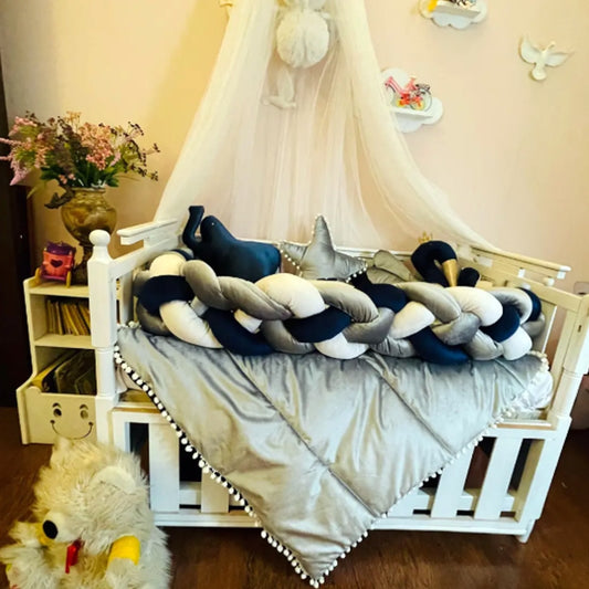 BabyCot BeddingSet Cloud Navy Blue Black Grey