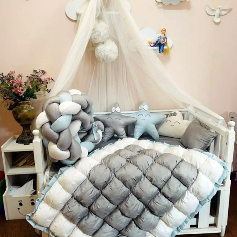 BabyCot BeddingSet Tiny Heaven Grey & Powder Blue