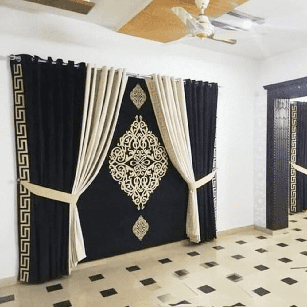 Blind Curtains Velvet Fabric Laser Cut Art – Black Off White Versace