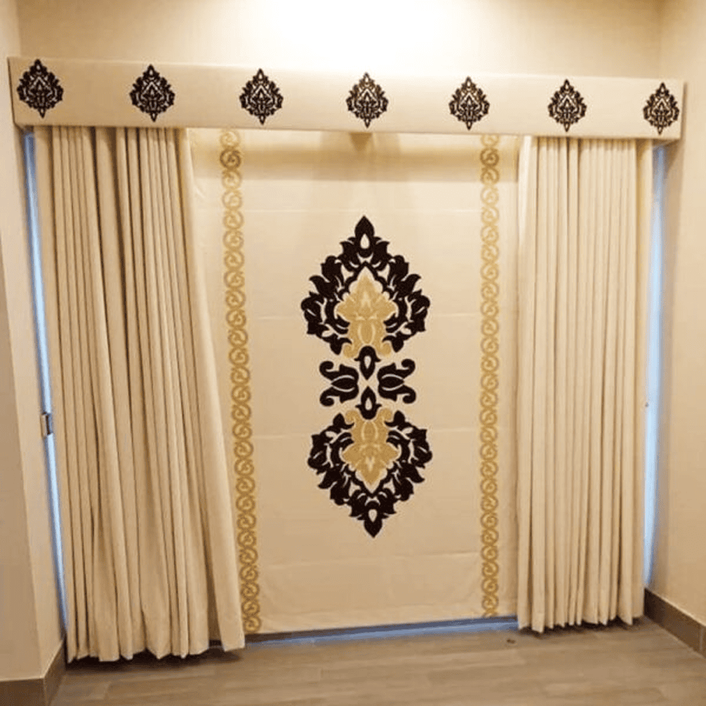 Blind Curtains Velvet Fabric Laser Cut Art – Off White
