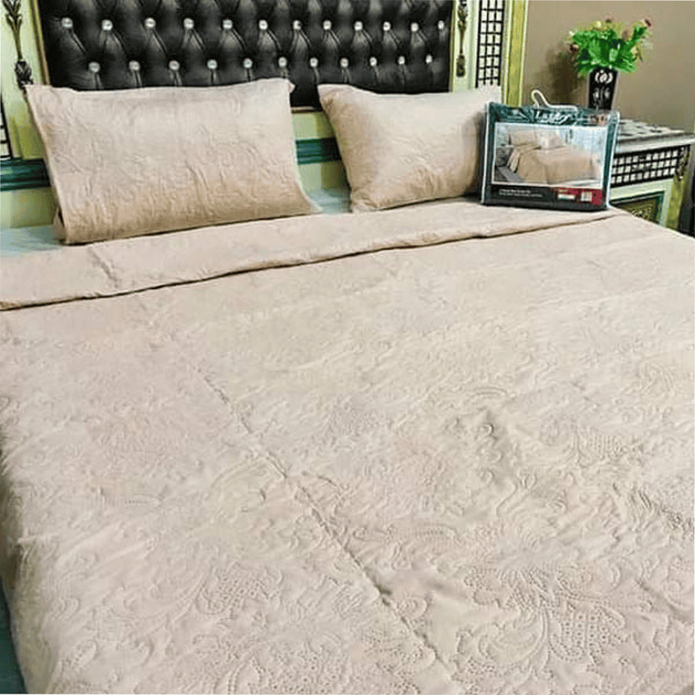 Embossed Fabric Quilted Bedspread - Ivory