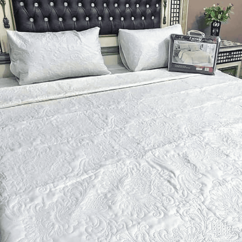 Embossed Fabric Quilted Bedspread – White
