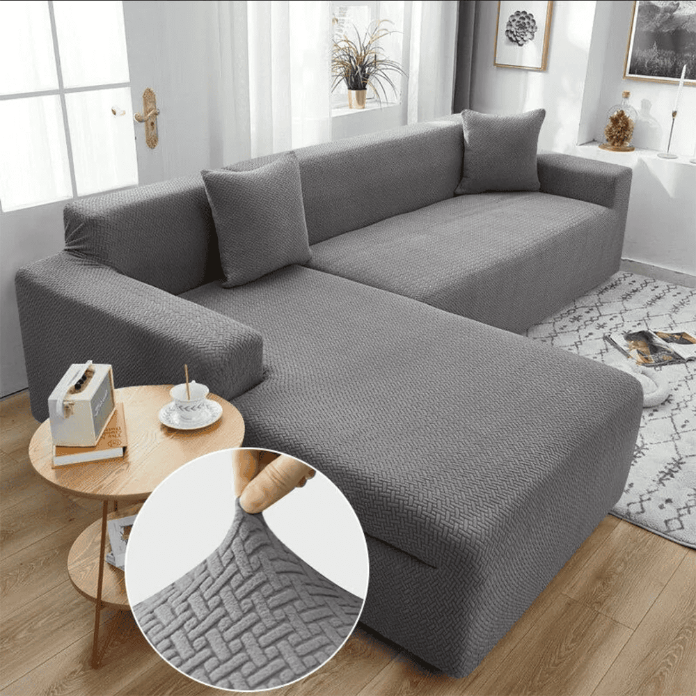 L-Shape Jacquard Sofa Cover - Grey