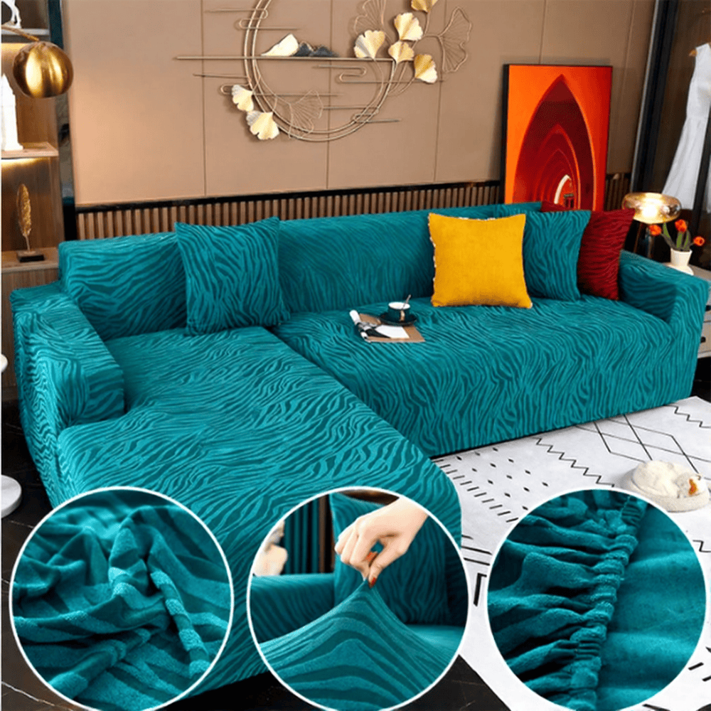 L-Shape Zebra Sofa Cover - Aqua