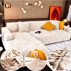 L-Shape Zebra Sofa Cover - Off White