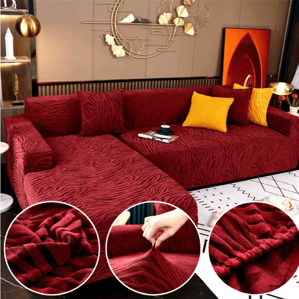 L-Shape Zebra Sofa Cover - Red