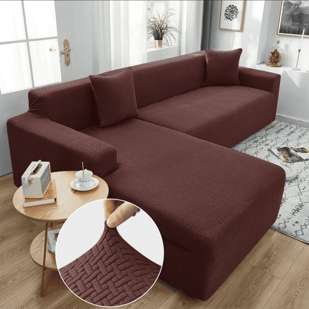 L-Shape Jacquard Sofa Cover - Brown