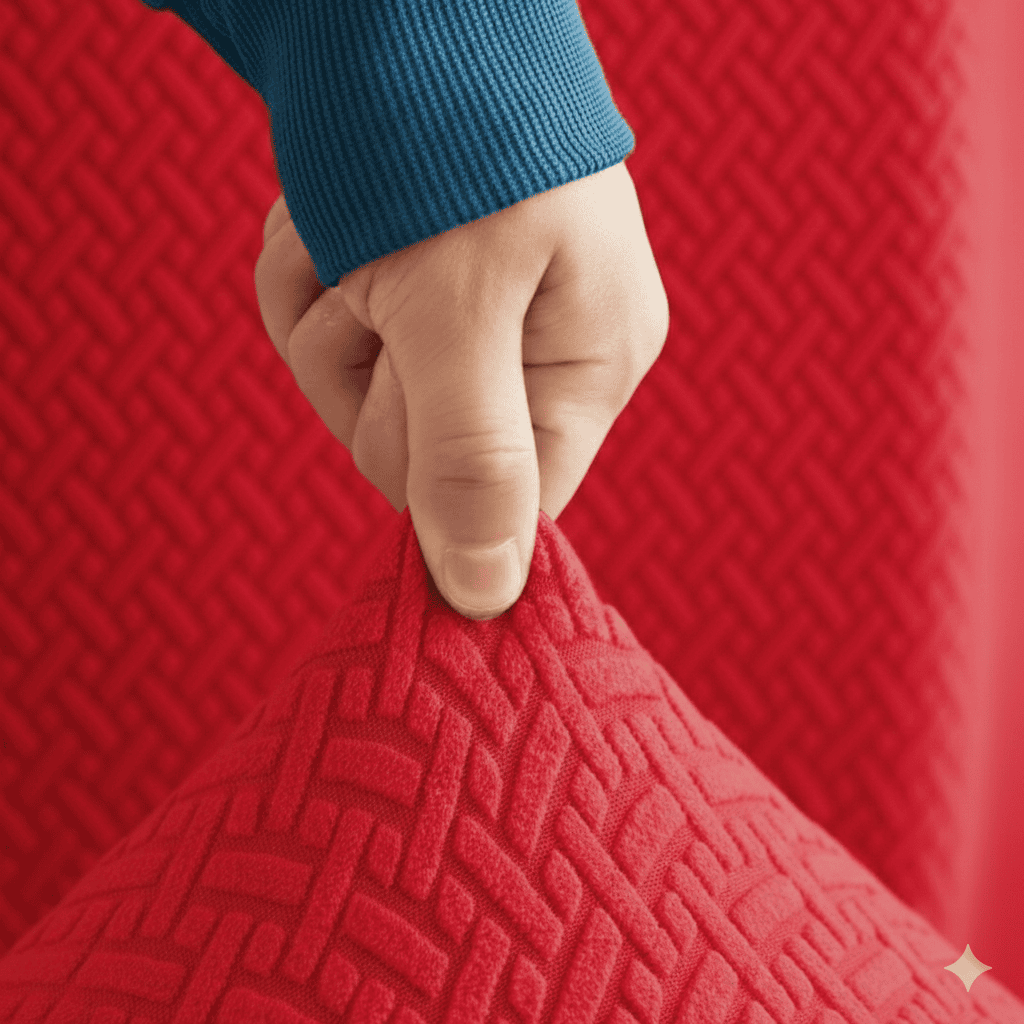 L-Shape Jacquard Sofa Cover - Red-1