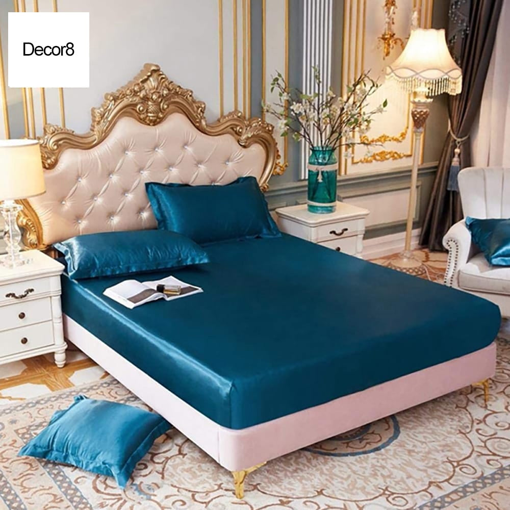silk fitted sheet blue