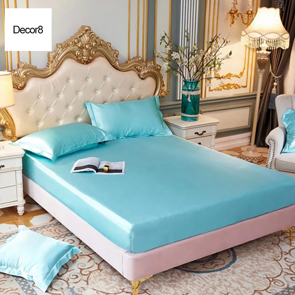 silk fitted sheet cyan