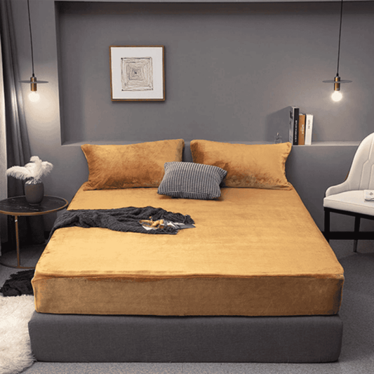 VELVET FITTED BED SHEET – YELLOW GOLD