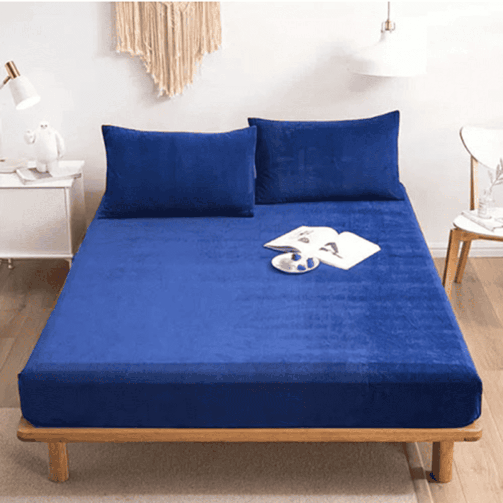 VELVET FITTED BED SHEET – ROYAL BLUE