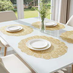 3pcs Coaster Table Mat Set Placemats Coaster Oval Golden